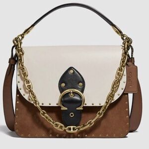 Coach Beat Shoulder Bag in Colorblock With Rivets Brass/Vintage Khaki Multi